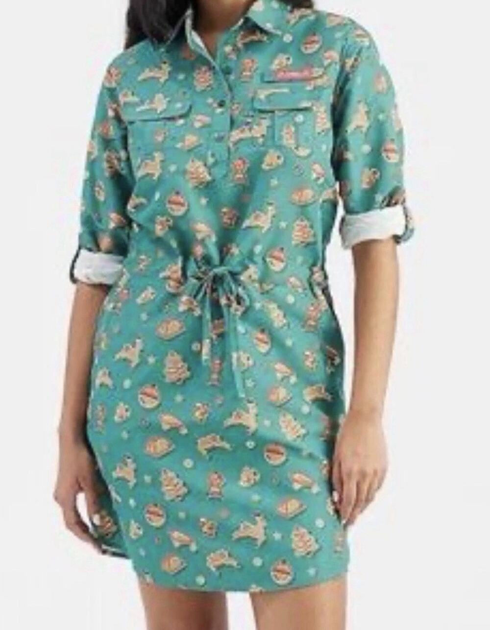 Magellan Women's Dress medium Green Christmas party fishing reindeer Holiday NWT